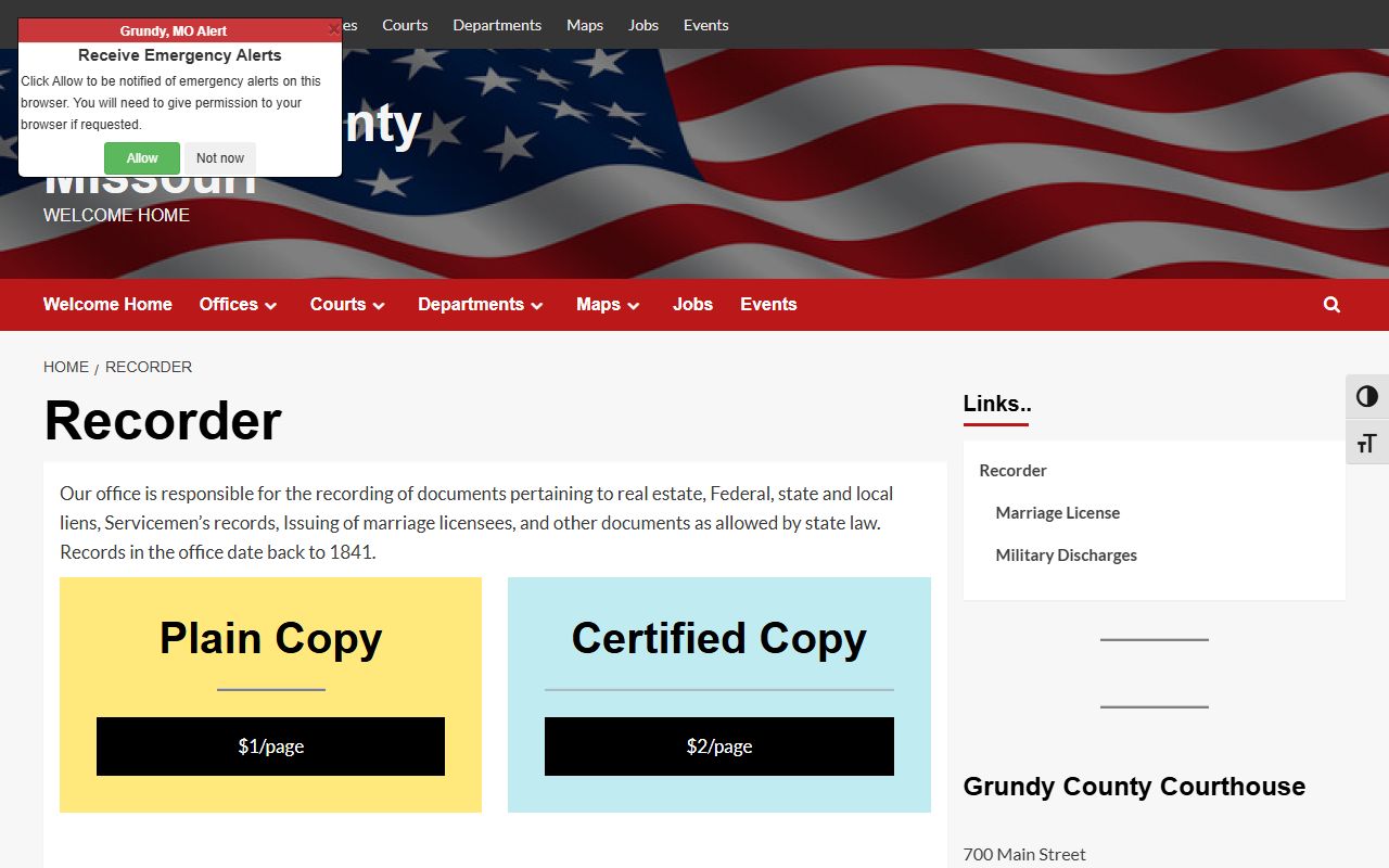Grundy County Circuit Clerk records recorder page