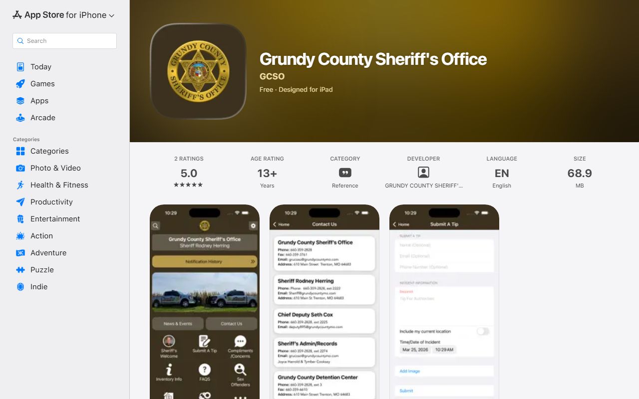 Grundy County inmate records sheriff iOS app listing