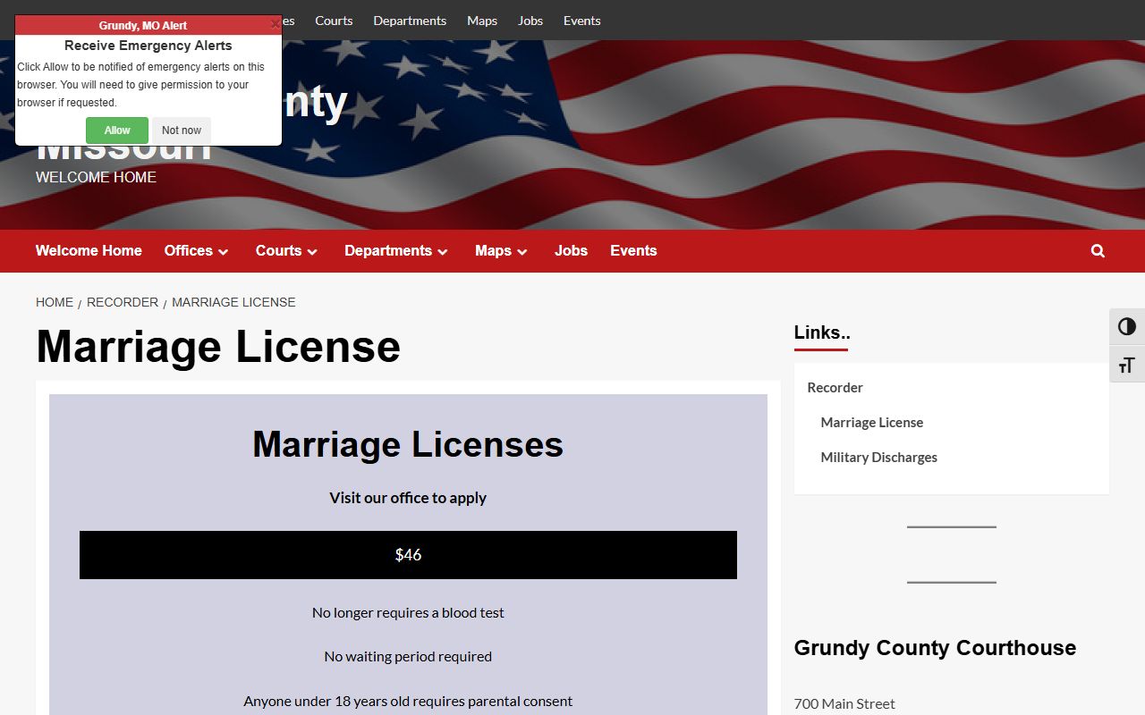 Grundy County marriage and divorce records marriage license page