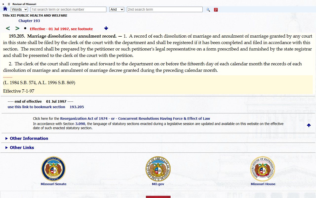 Grundy County divorce records dissolution record forwarding statute