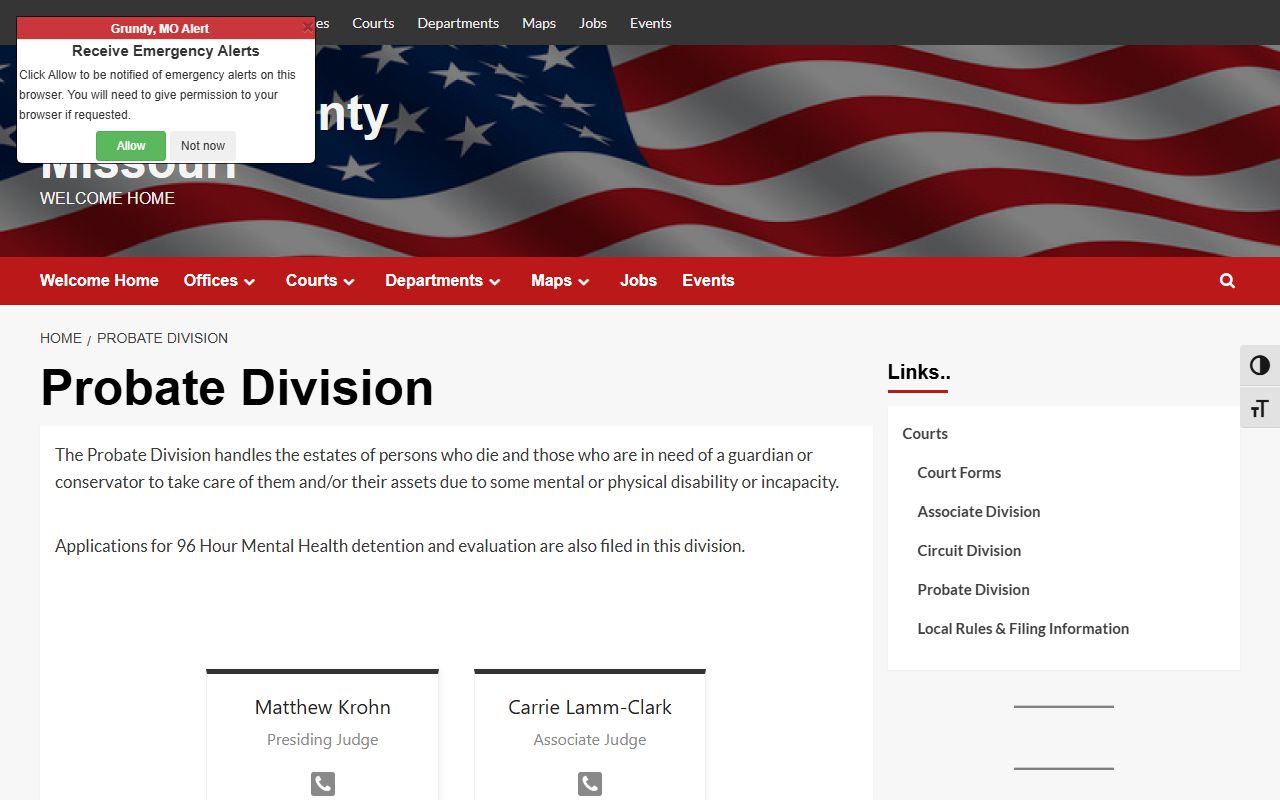 Grundy County probate records Probate Division page