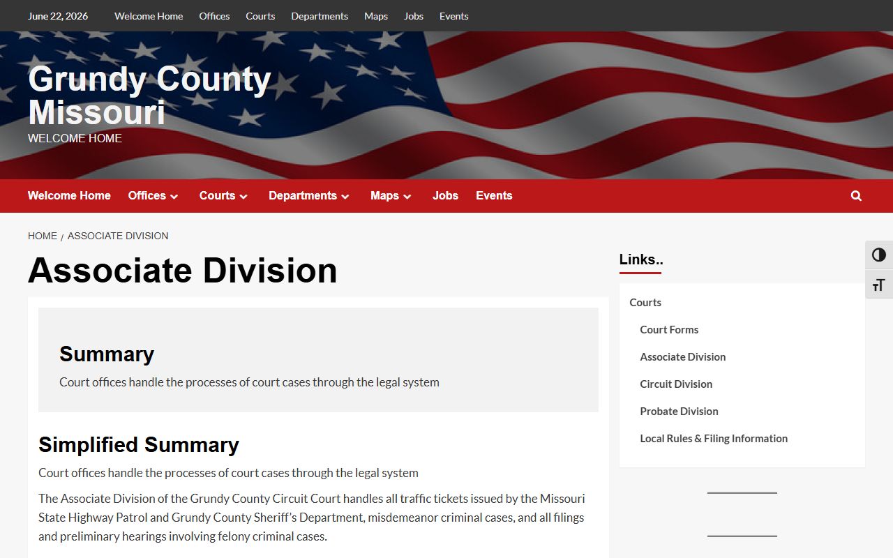 Grundy County traffic court records Associate Division page