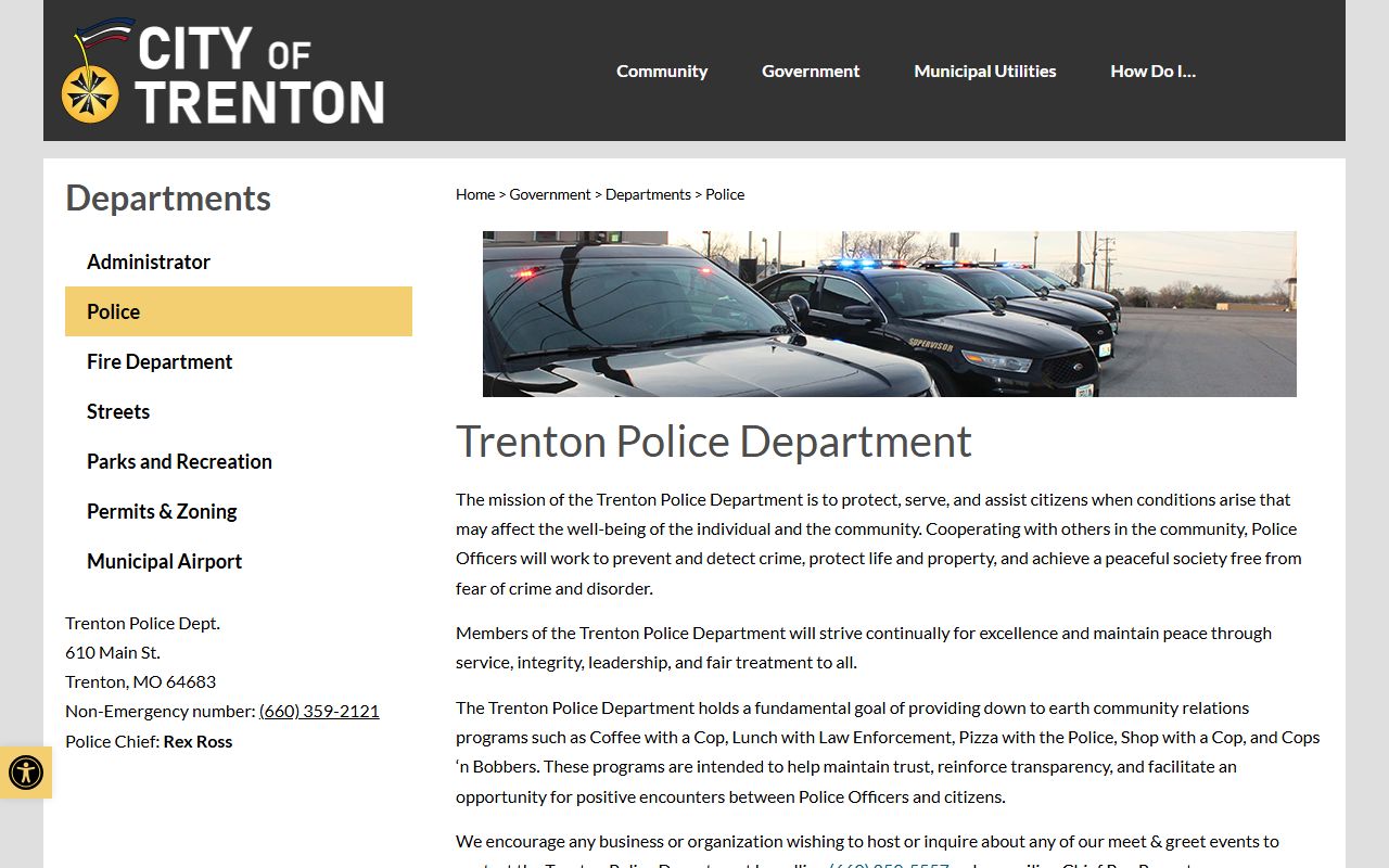 Grundy County warrant records Trenton Police Department page