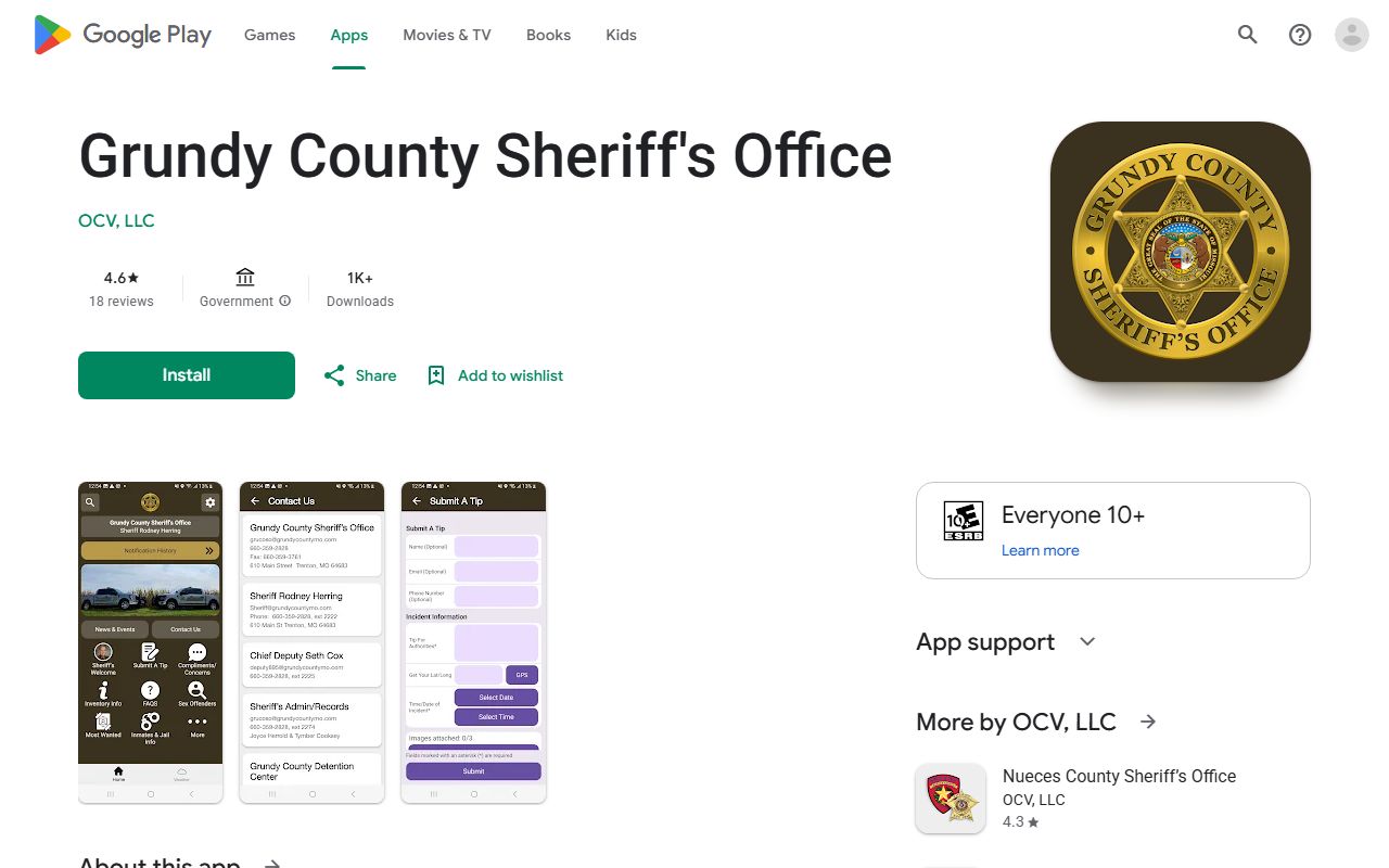 Grundy County warrant records sheriff Android app listing
